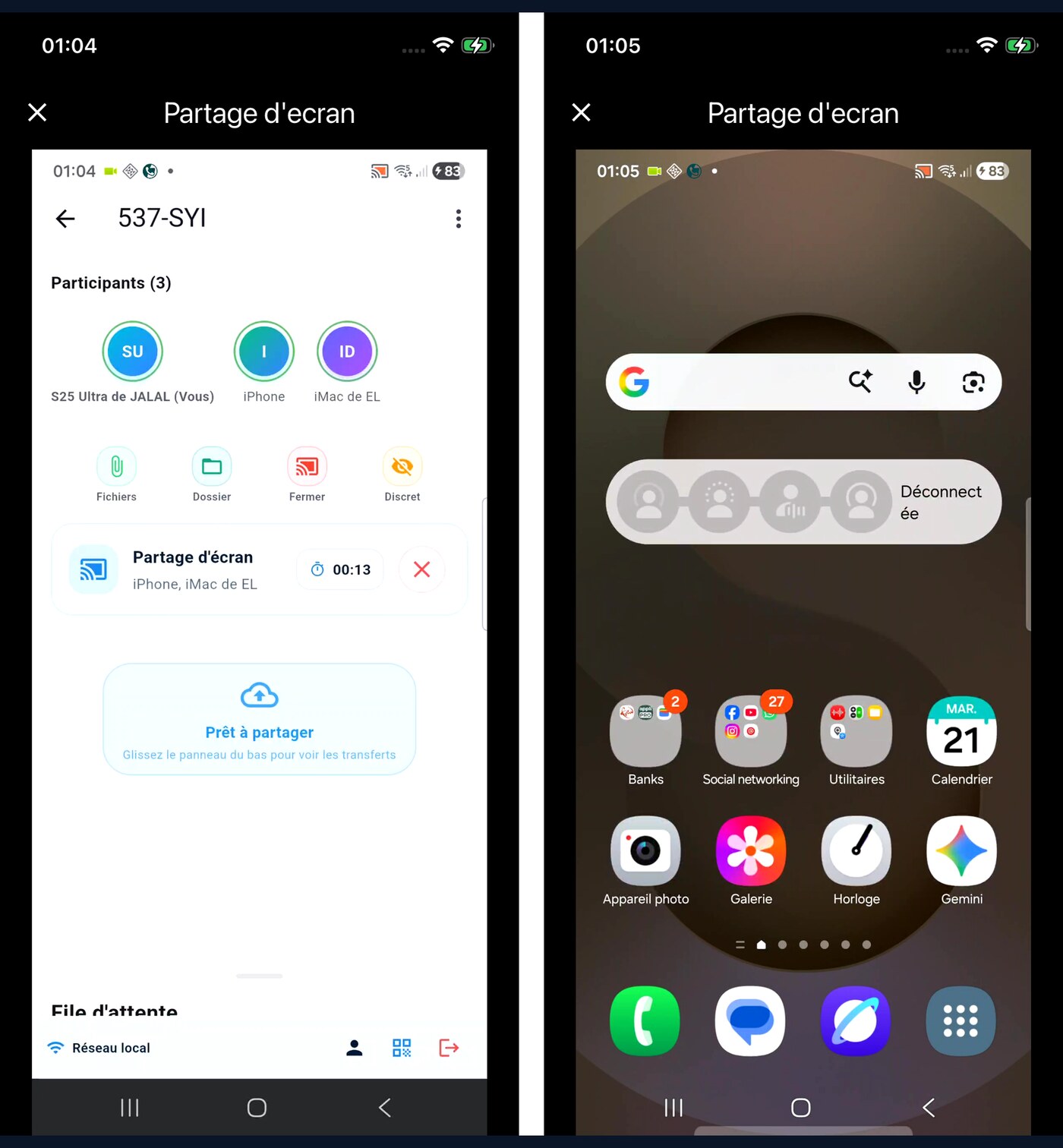 NearBeam session with screen sharing across devices